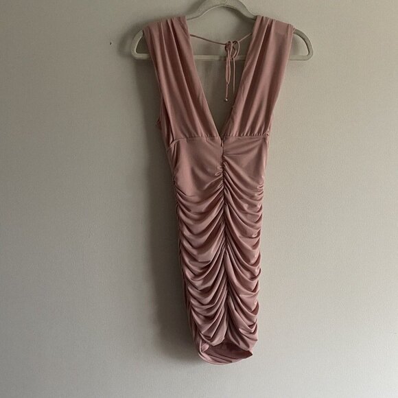 Mika & Gala Wmn 8 Blush Shoulder Pads Sweet Lovers Ruched Bodycon Mini Dress NWT - Picture 13 of 15